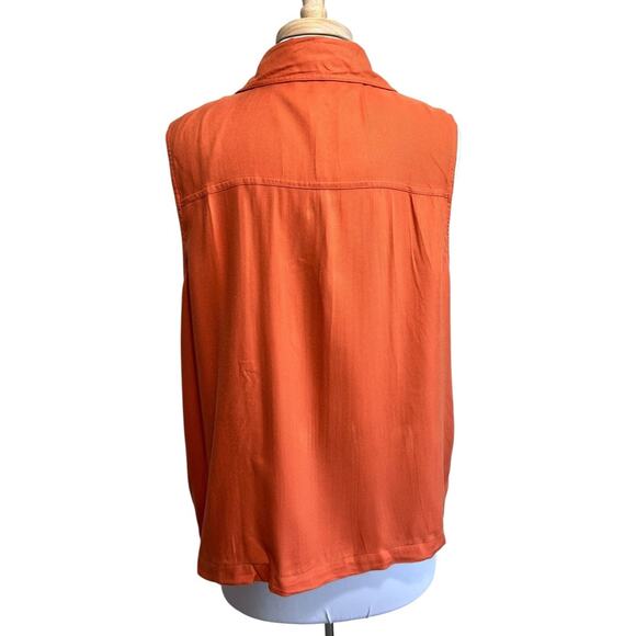 CHICOS Womens L Burnt Orange Rayon Boho Vest Sleeveless Open Flowy Pockets - Picture 5 of 8